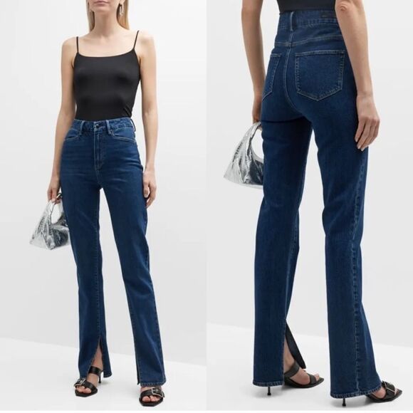 Paige Dark Wash Denim Flared Split Side Jeans Pants Size 28 - Picture 1 of 9